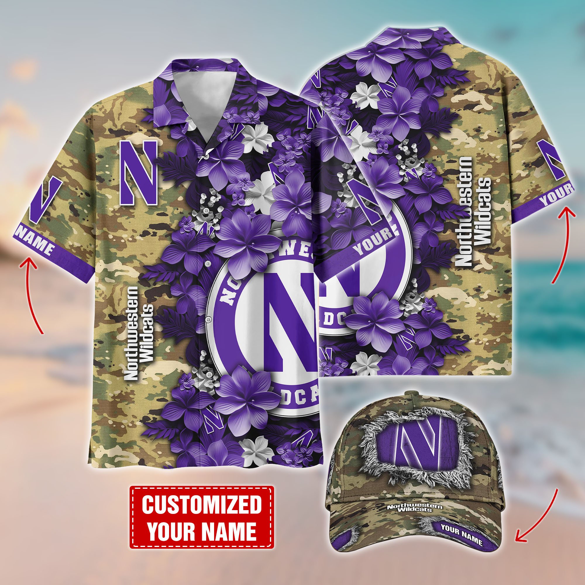 Northwestern Wildcats Customized Cap And Hawaiian Shirt Hot Trending. Gift For Fan T58536